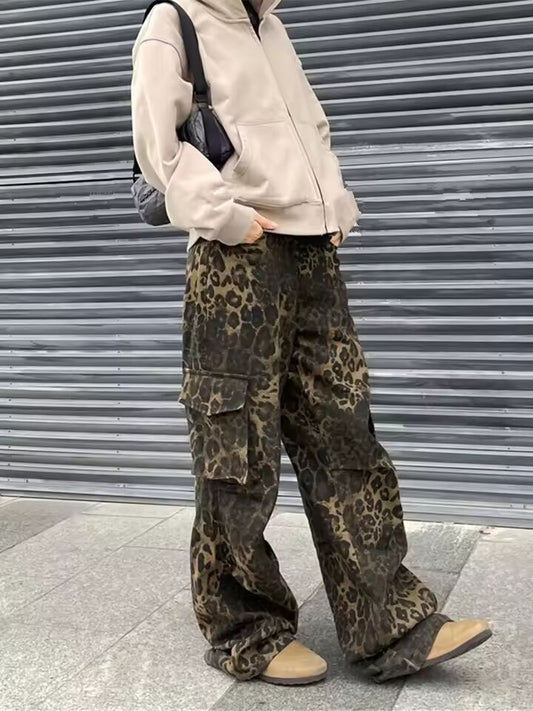 2024 Ropa Y2K Streetwear Leopard Baggy Jeans Cargo Pants For Men Designer Clothes Hip Hop Wide Leg Long Trousers Pantaloni Uomo