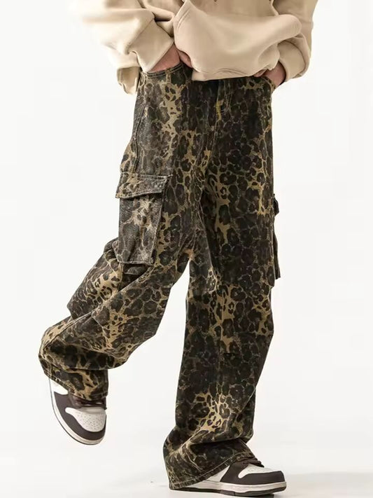 2024 Ropa Y2K Streetwear Leopard Baggy Jeans Cargo Pants For Men Designer Clothes Hip Hop Wide Leg Long Trousers Pantaloni Uomo