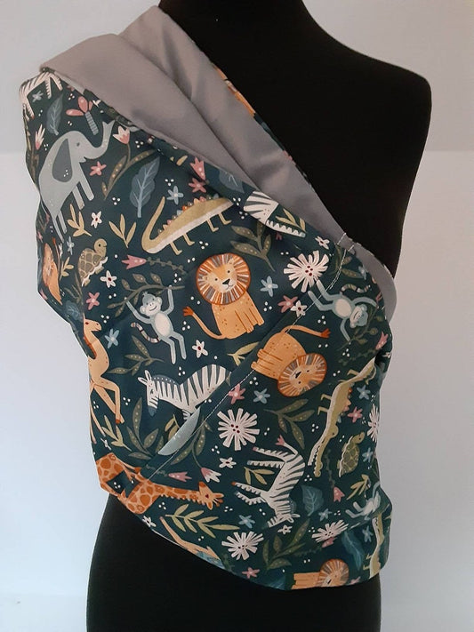Baby Sling Baby Carrier - Green Jungle Animal Baby Sling, Choose Your Lining Color