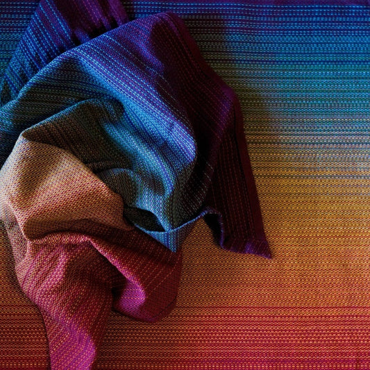 Woven Wrap Baby Carrier | Fair Trade | SUPPORTIVE Handwoven Baby Wrap for Front & Back Carrying Infant or Toddler – Girasol Sunset Rainbow